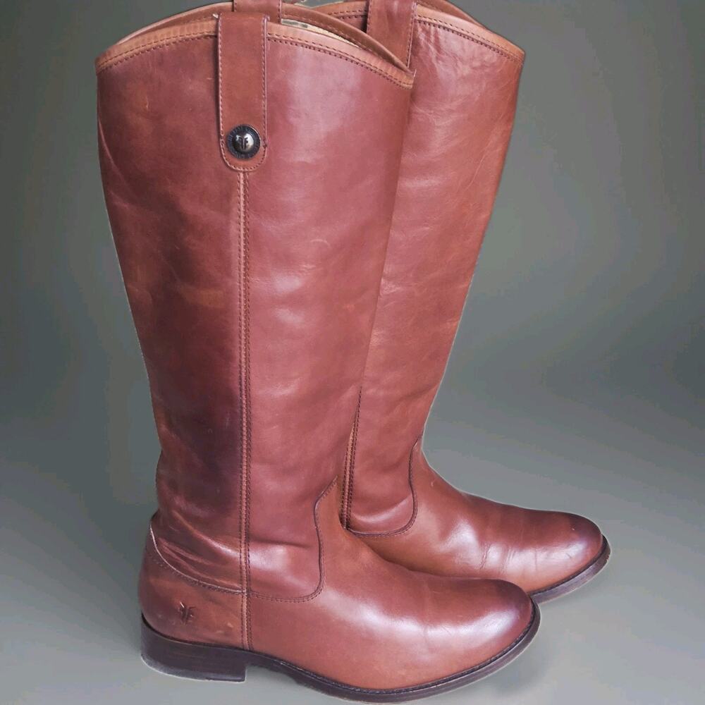 Frye Melissa Button Tall Riding Boots Womens 7B Cognac Leather Western Preppy